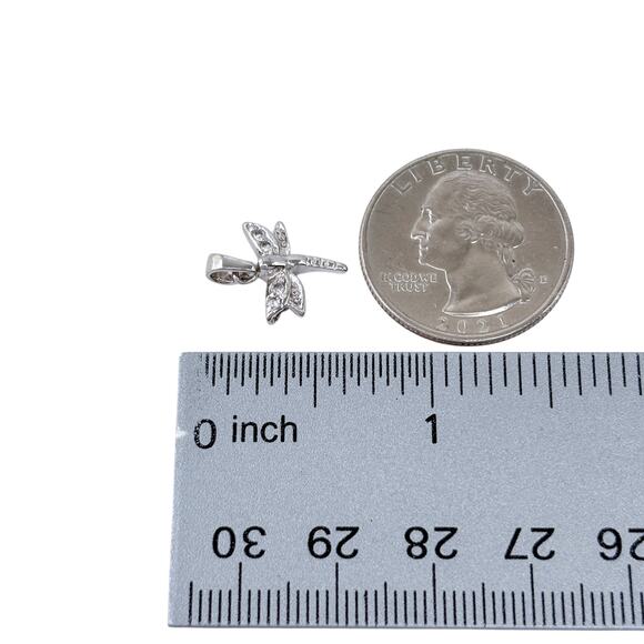 Estate Sterling Silver 925 Cubic Zirconia Dragonfly Dangle Pendant - Picture 6 of 7